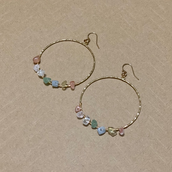 Genuine Gemstone Hoop Earrings - Picture 1 of 13